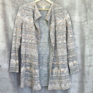 Lucky Brand Southwest Tribal Aztec Pattern Cardigan Open Front Pockets Sz S